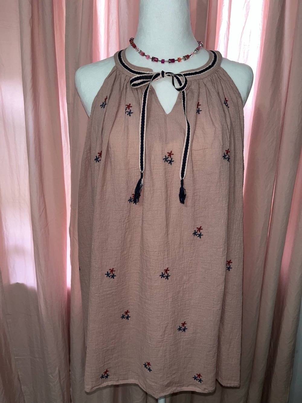 Easel Razor-Back Tank in Dusty Rose with Embroidered Star